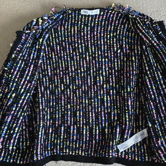 Zara multicolor knit tweed open front fringe cardigan size large - Picture 13 of 15